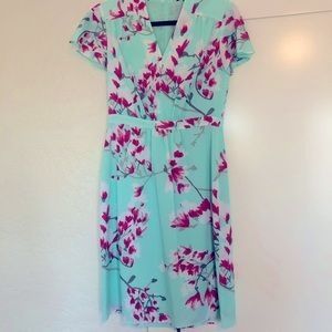 Tahari Cherry Blossom & Turquoise Dress Size 4